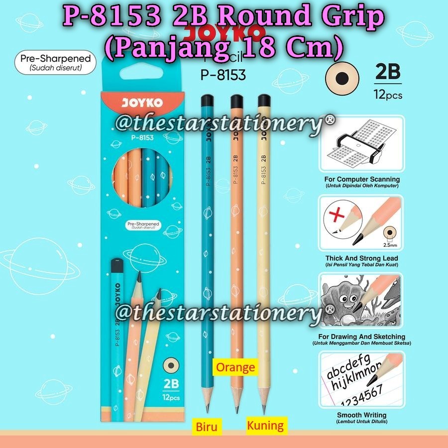 (1 Biji) Pensil JOYKO P-8153 2B Round Grip BISA PILIH MOTIF / JOYKO Pencil Pensil P-8153 2B (1 Biji)