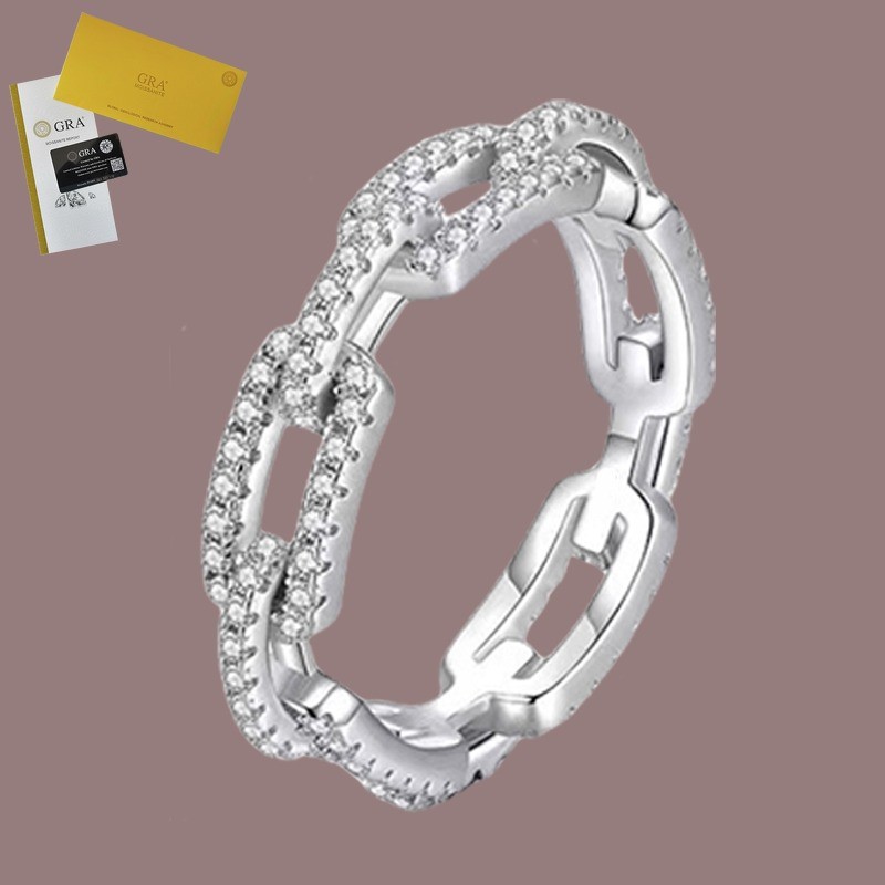 Termasuk Sertifikat GRA Cincin Berlian Wanita Rantai Moissanite Berlian Penuh Emas Putih