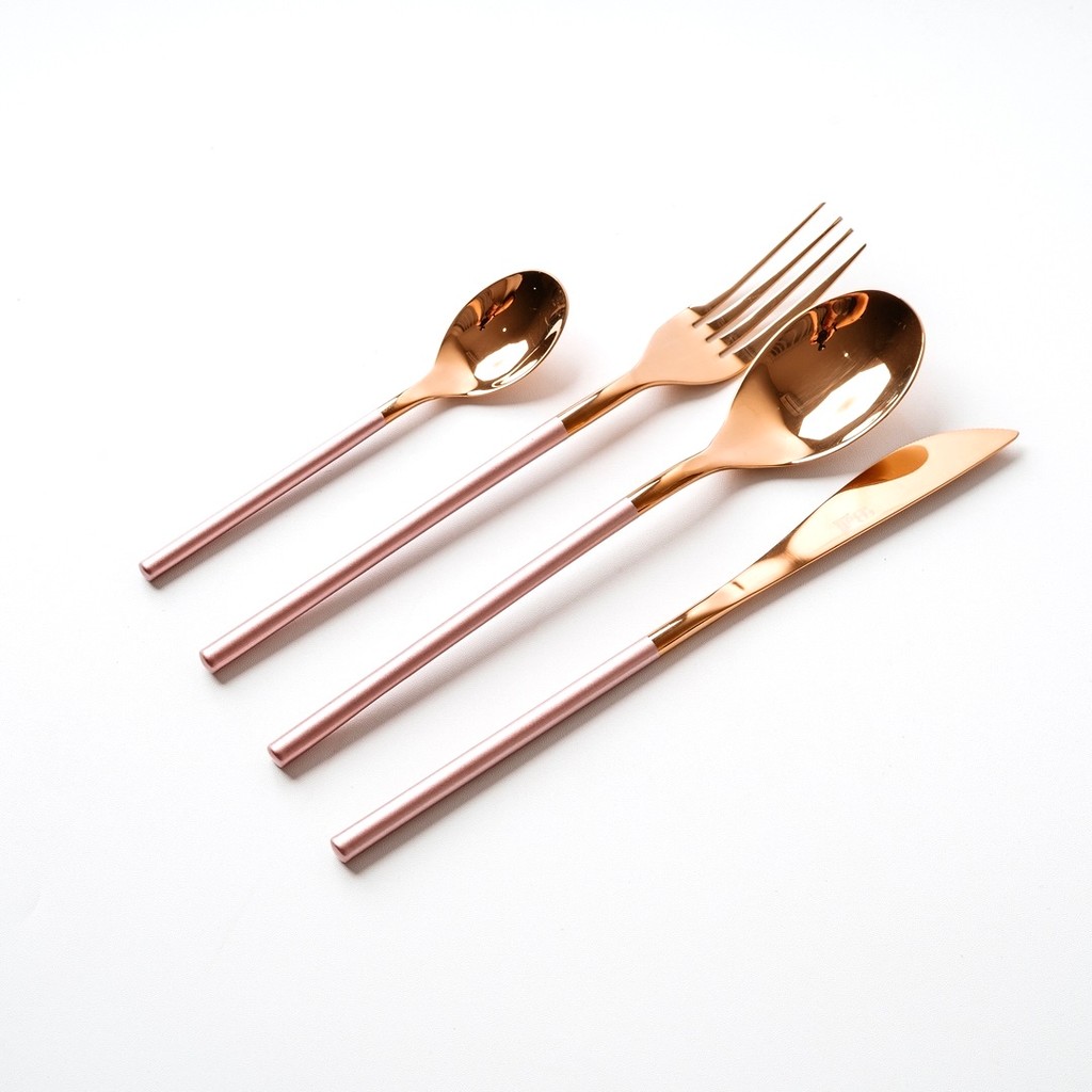 Set Sendok Garpu Pisau Makan Stainless Steel Warna Emas untuk Peralatan Makan Sehari-hari