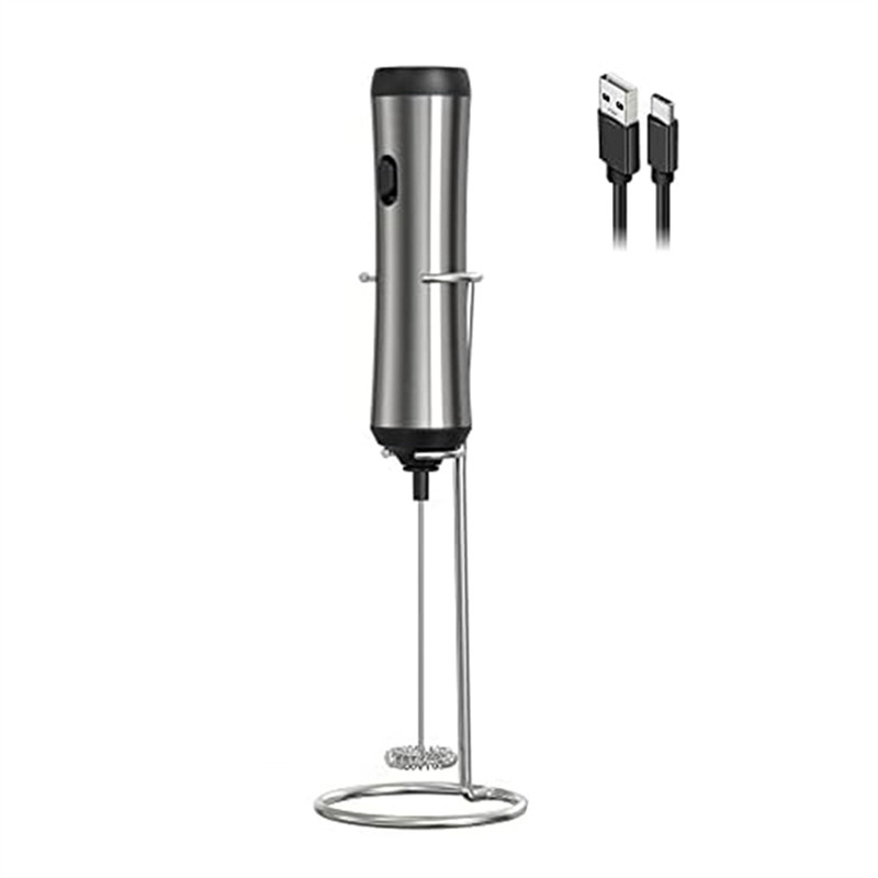 ABBN-Frother Handheld Silver Iron USB Rechargeable Milk Frother Mini Frother With Stand,Kitchen Gift