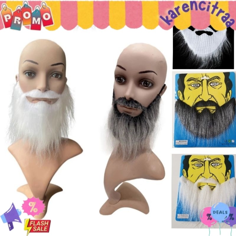 Jenggot Kumis Palsu Hitam Abu dan Putih untuk Properti/Halloween/Pesta TERLARIS  CCOS