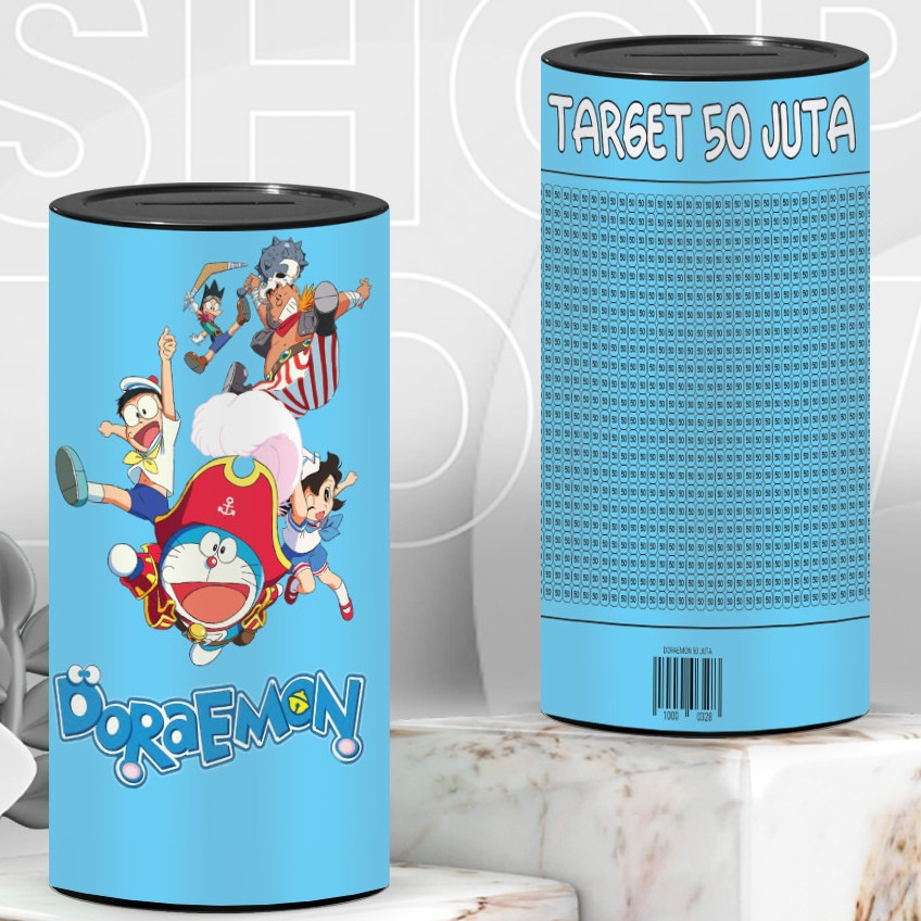 Celengan Doraemon Viral Target 50jt 50k Permanen Buka tutup celengan anak karakter plastik ukuran 20
