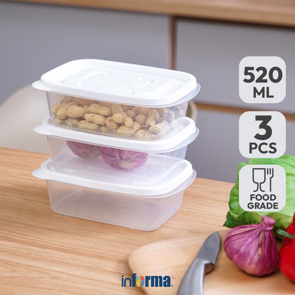 Informa Appetite 520 ml Set 3 pcs Bondi Wadah Makanan - Putih Food Container Food Grade Serbaguna Te