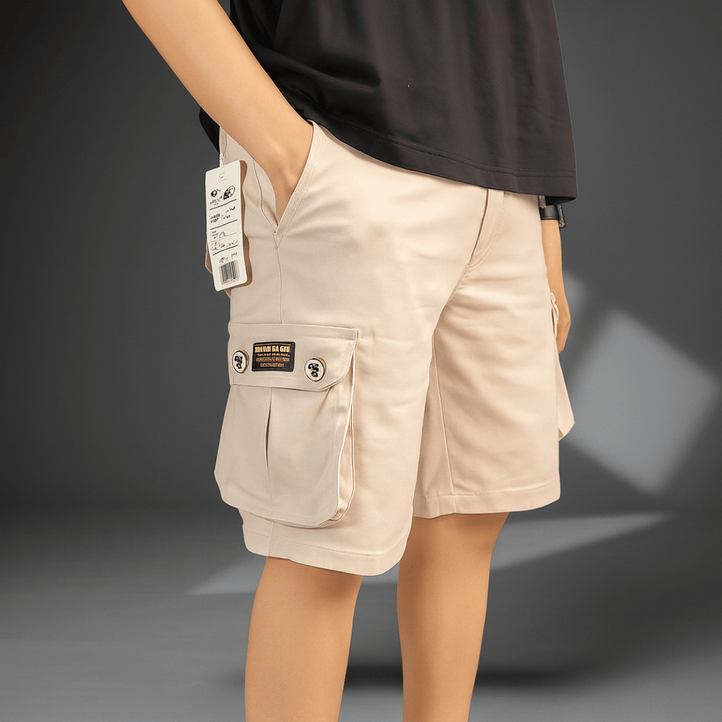 CELANA CARGO PRIA PENDEK PRIA CREAM Putih Bahan Tebal Strecth Melar