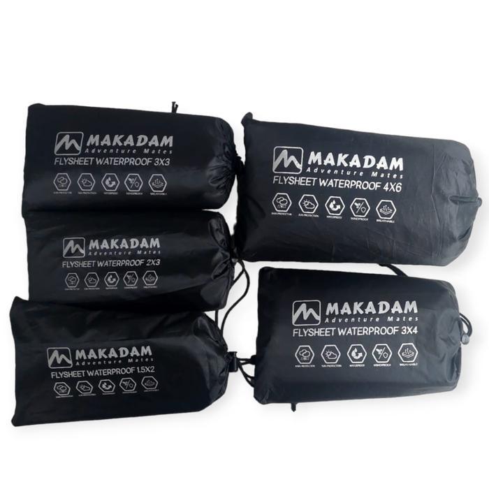 Sportivity flysheet makadam camping waterproof 1,5x2m 2x2m 3x3m 3x4m 4x6m - Hitam, 4 x 6 meter