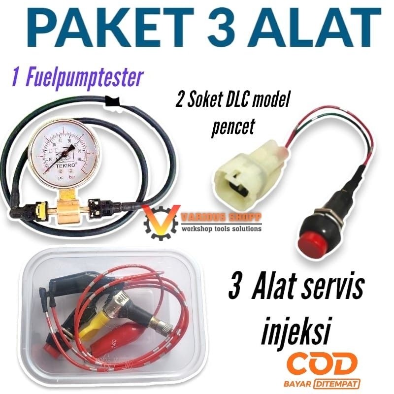PAKET Fuelpump motor injeksi + alat Servis injektor motor mobil+soket dlc riset injeksi tombol soket