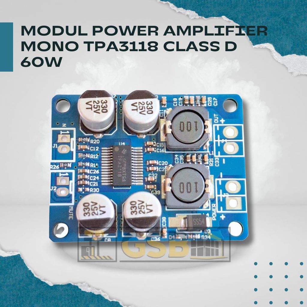 Modul Power Amplifier Mono TPA3118 Class D 28 Pin 60 Watt 8–26V DC untuk Speaker Aktif