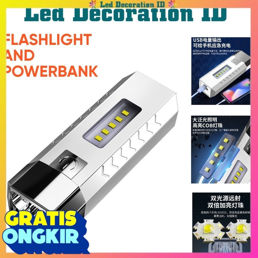 SENTER LED 2 MATA FLASHLIGHT DAN POWERBANK / POWERBANK / CAS USB