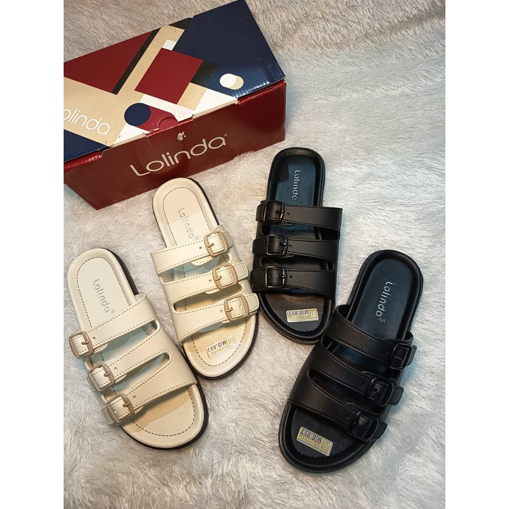 LOLINDA [37-40] Sandal Wanita Gesper 3 Flat Kulit Casual Terbaru Selop Teplek | MJS 827