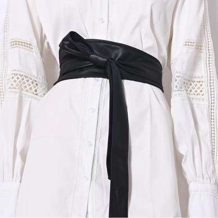 promo  -BGS 384 Obi Belt Sabuk Wanita Lebar Ikat Pinggang Wanita Obi Murah Kulit - hitam