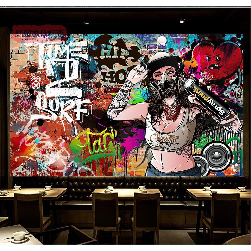 Grafiti Jalanan Hip Hop KTV Poster Bar Mural Tari Kamar Tidur Toko Pakaian Latar Belakang Stiker Din