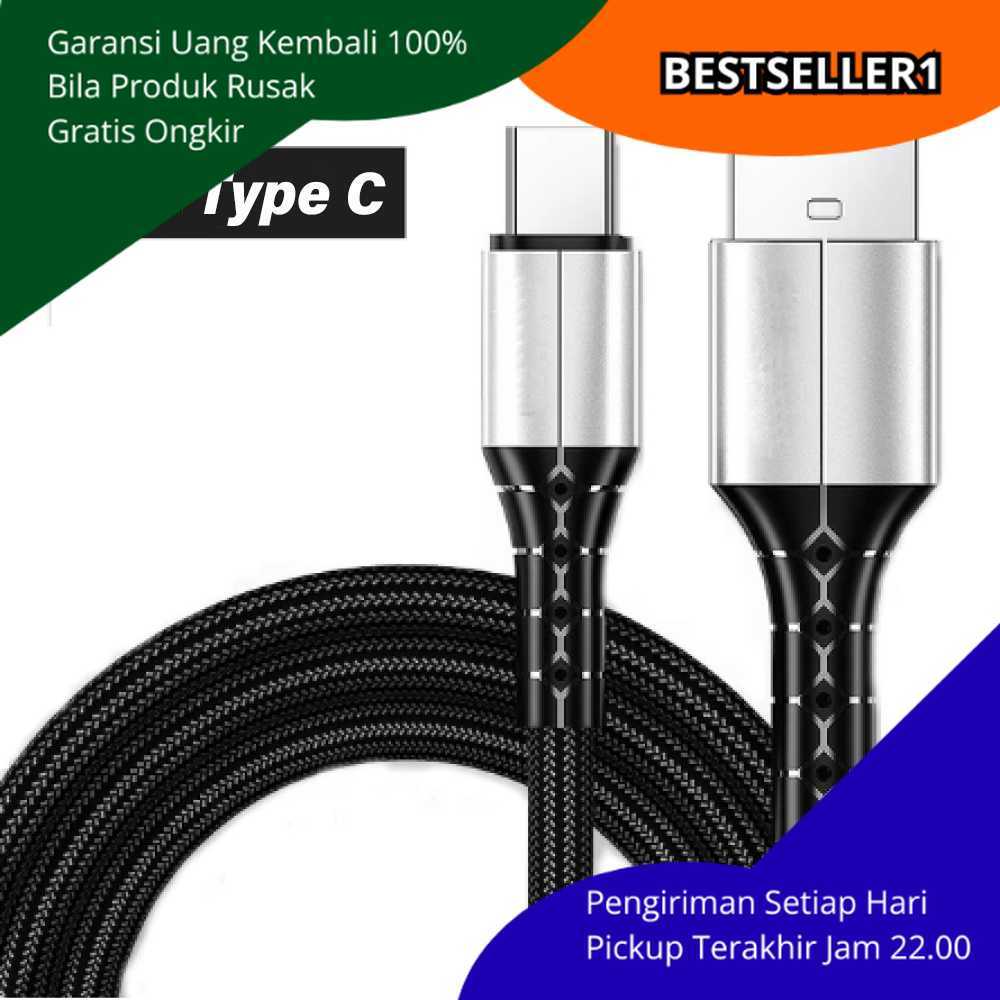 Kabel Charger Usb Type C Fast Charging 3A 40W 1.5M Braided Nylon Kuat Awet, Kabel Data Multifungsi M