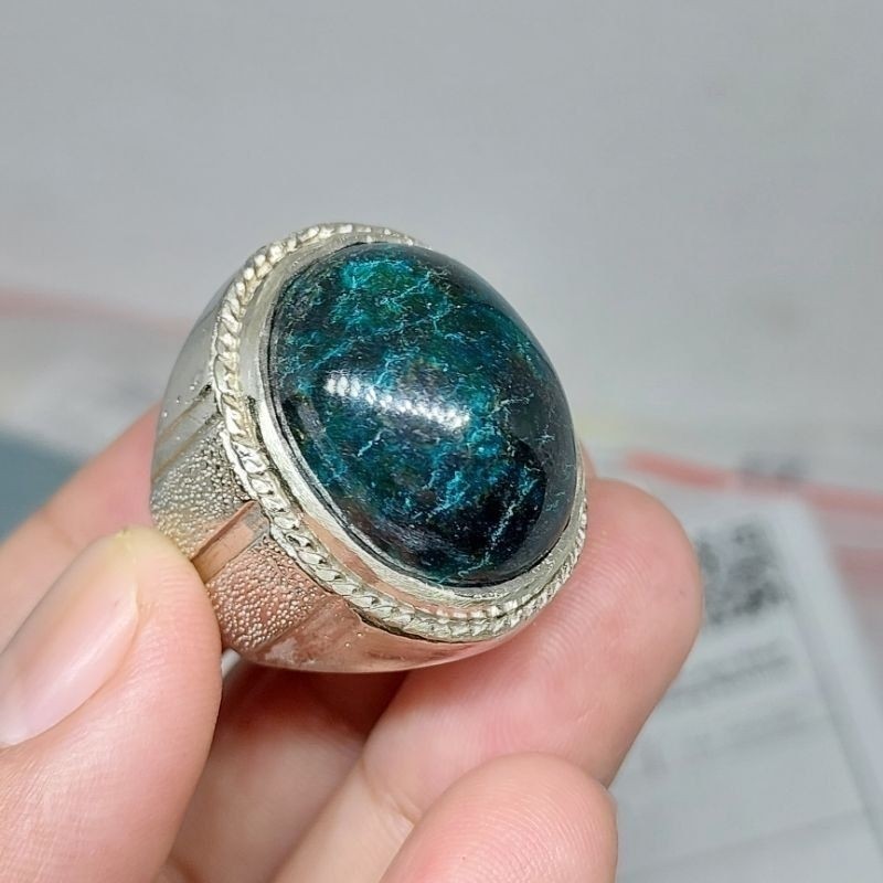 Batu akik badar besi nempel magnet / cincin badar besi hitam hijau 100% Original