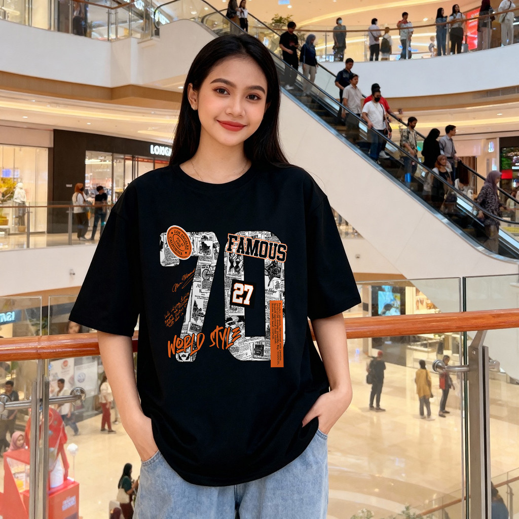 Distro Original 100% Famous World Style 27 Kaos Wanita Oversize Santai Pakaian Atasan Wanita untuk S