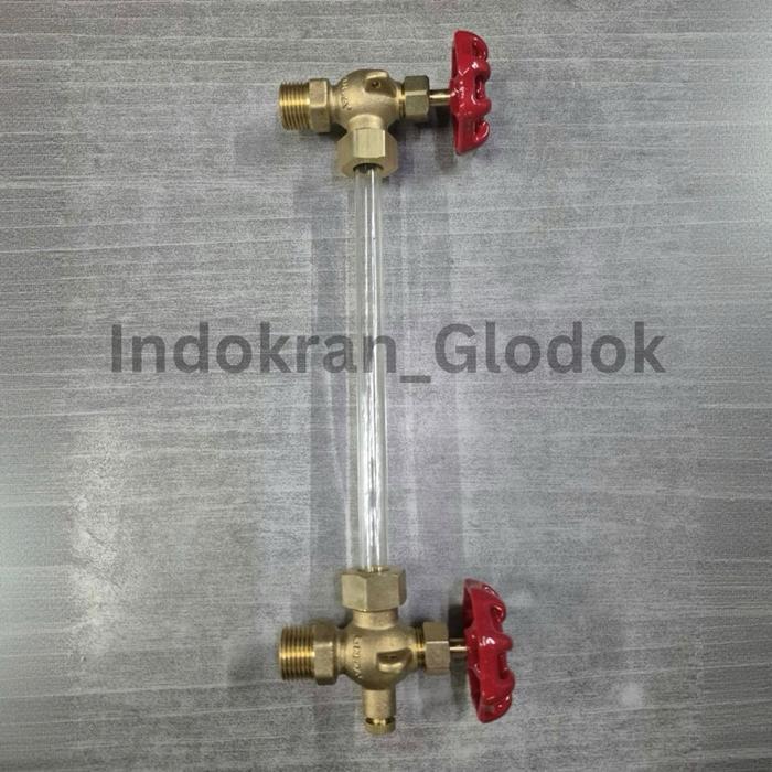 Kran kaca penduga/level gauge kuningan ½"+pipa kaca ½" : 30cm, 50cm, 70cm, 90cm, 100cm, 150cm, 200cm