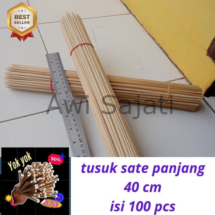 Tusuk sate bambu panjang 40cm isi 100pcs | Tusuk sate cumi