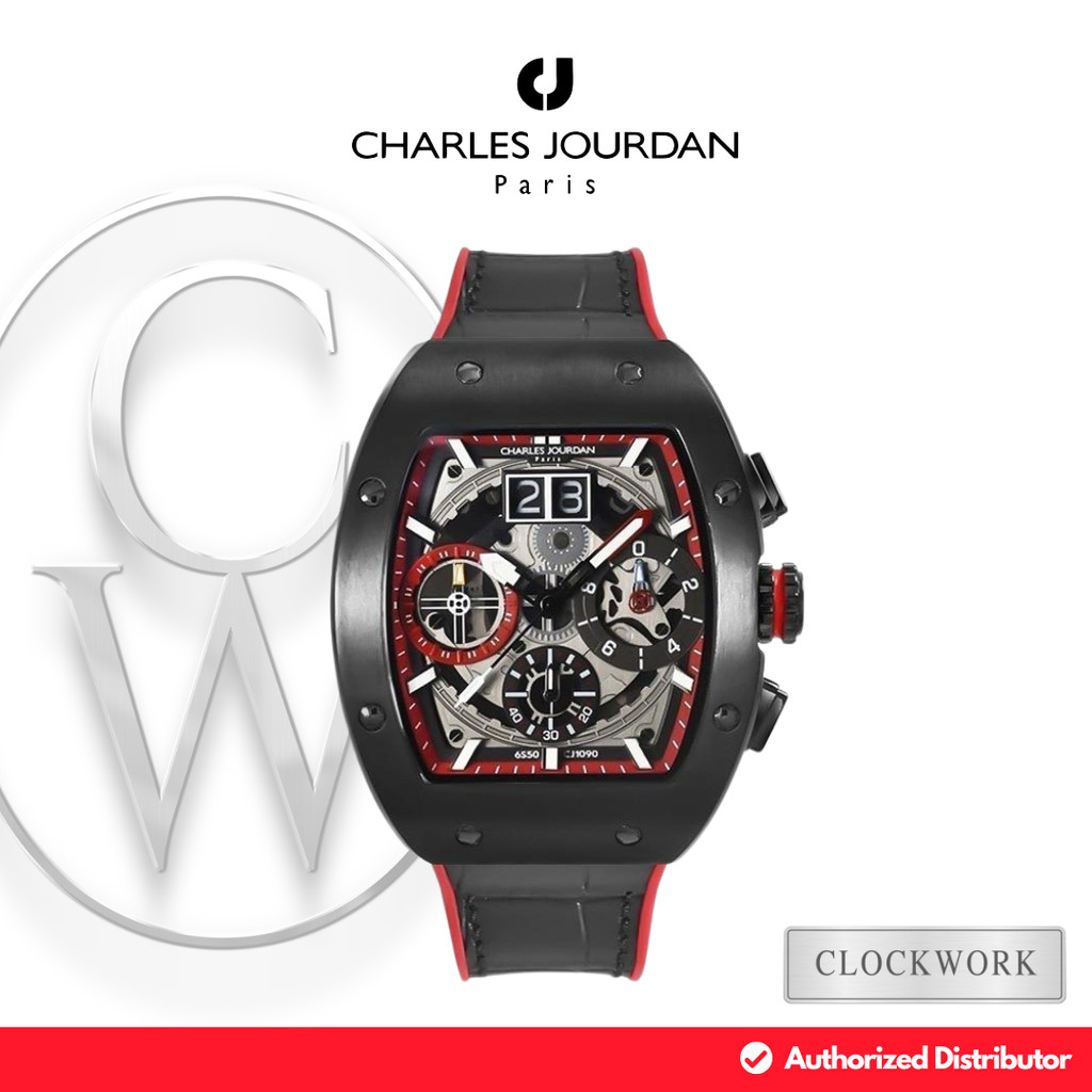Jam Tangan Pria Charles Jourdan Chronograph CJ1090-1768C / CJ1090 Kulit Karet Sporty Elegant Mewah H