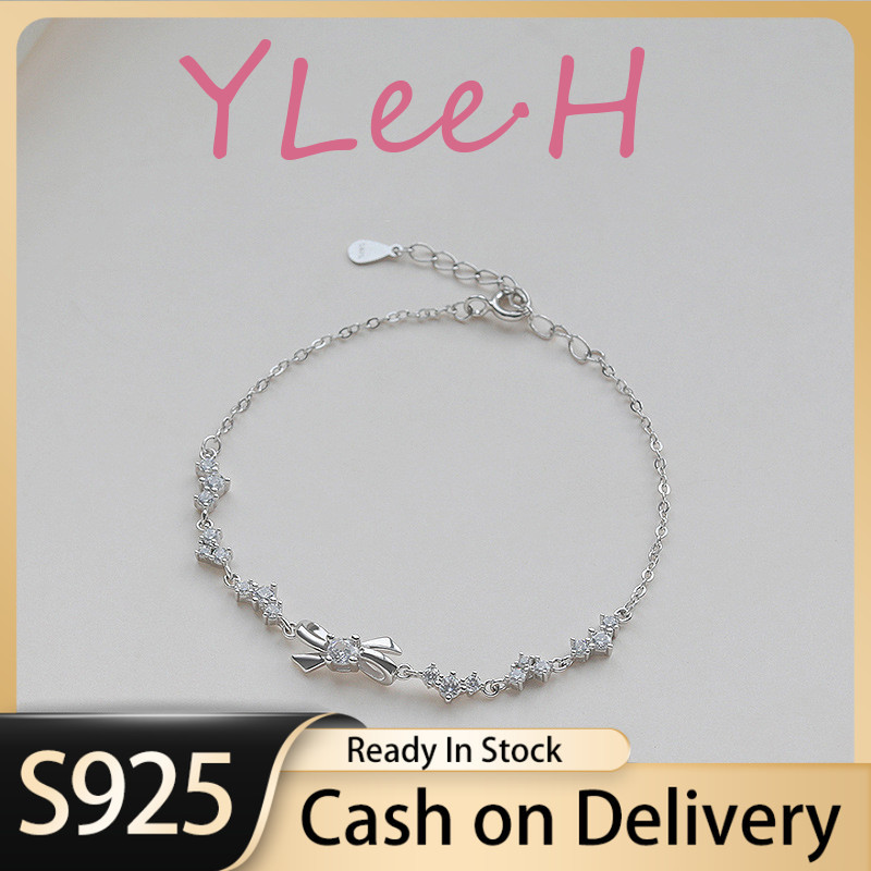 Gelang Pita Berlian Bentuk Hati Patah Elegan Perak 925