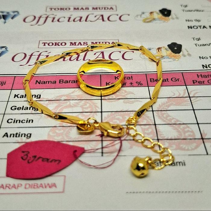 Gelang Tangan Emas Asli 3gram Kadar 875 Motif Padi Bonus Cincin Free Surat Dari Toko