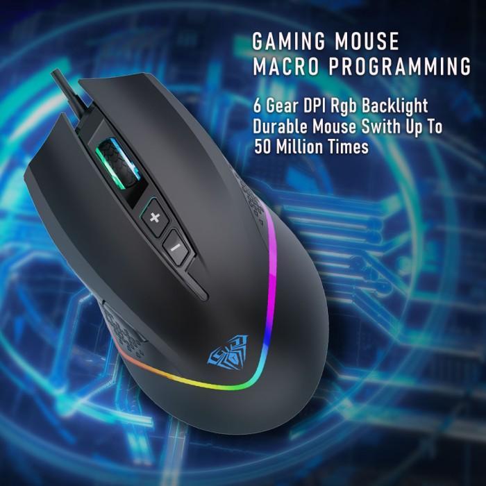 AULA F805 Gaming Mouse with Side Buttons Click RGB Rainbow LED Backlit 6400 DPI Adjustable Ergonomic