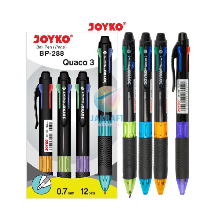 [muda jaya] (12 Pcs) GROSIR Pulpen Ballpoint 4 Warna in 1 Pen JOYKO BP-288 QUACO 3 Tebal 0.7 mm Berk