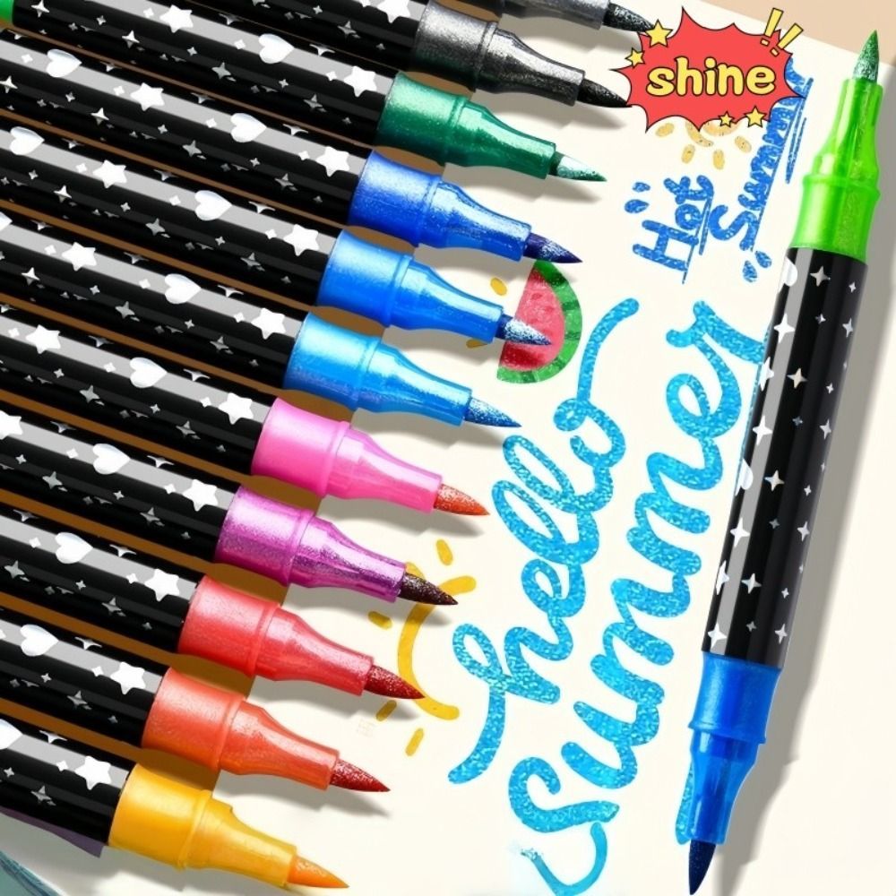 24/48/72/96 Colors Flash Marker Pen Bold Pearlescent Two-color Fluorescent Pen Double-headed Student