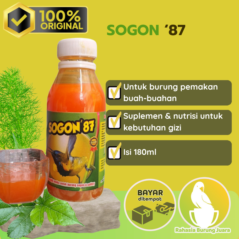 Sogon 87 Nektar Pakan Sogon Kolibri Pleci 180ml Nektar Penggacor Burung Vitamin Nektar Burung