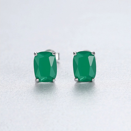 Anting Stud Perak Sterling Elegan Geometris Oval Zirconia Kubik Hijau - Desain Minimalis Modern, Per