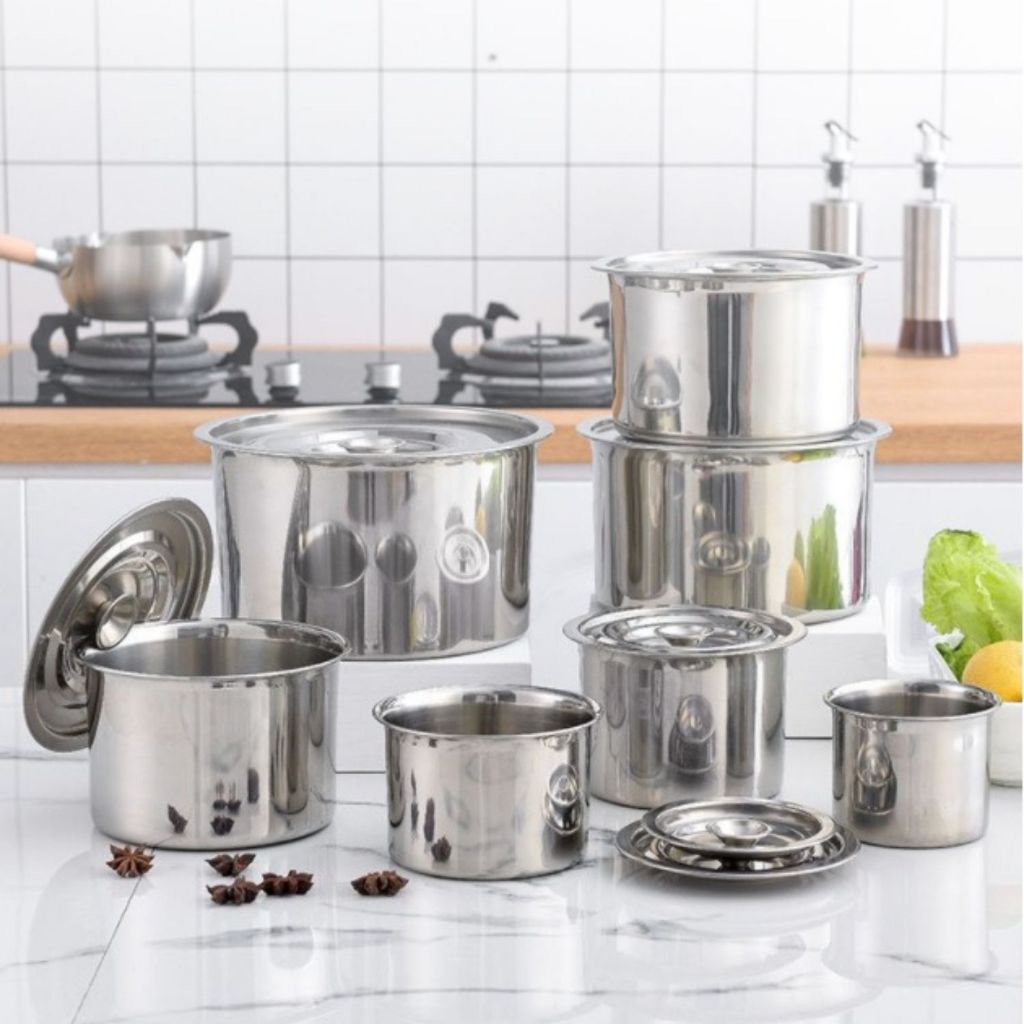 DDI Food Pan Bulat Tutup 14cm 16cm 18cm Insert Gastronom Chafing Stainless 201 Tutup Baskom Mangkok