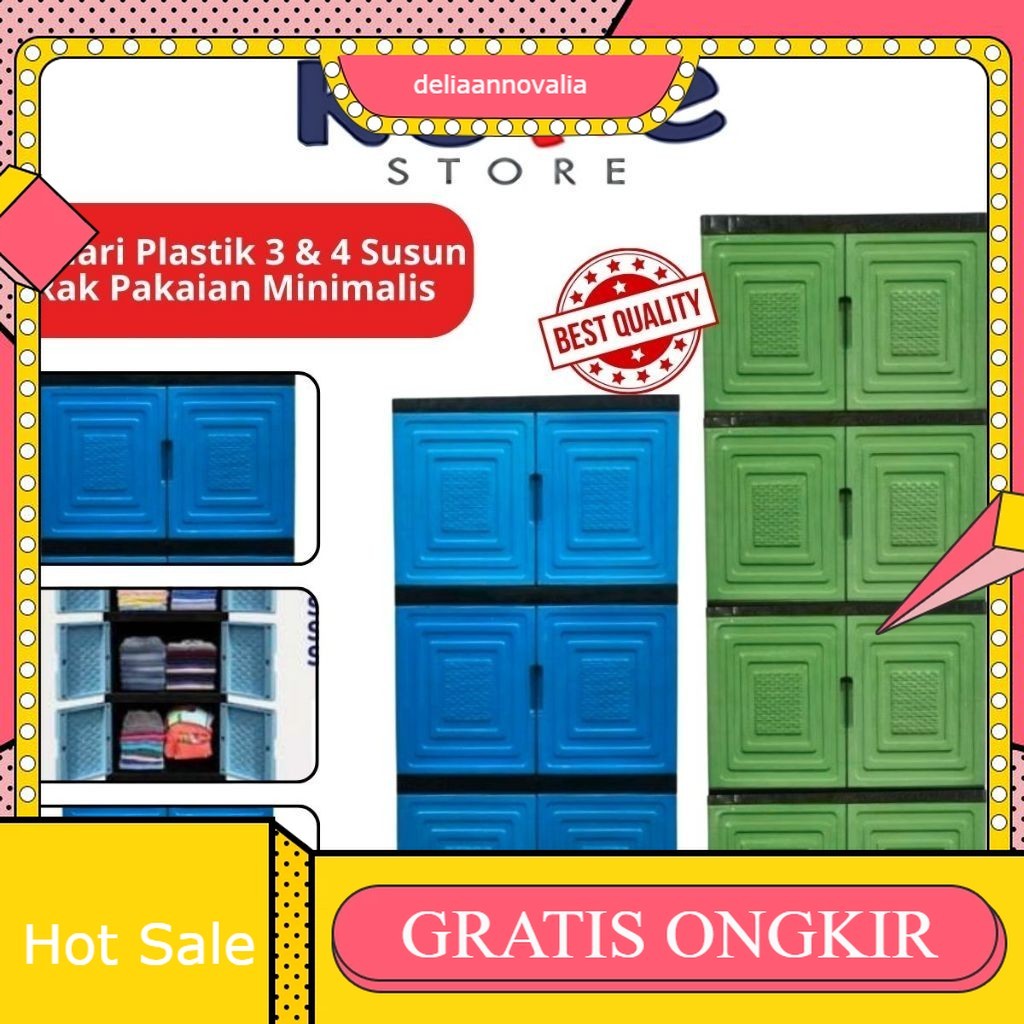 KUKE Lemari Plastik 3&4 Susun /Rak Pakaian Tingkat Tebal /Tempat Penyimpanan Baju Celana Berkualitas