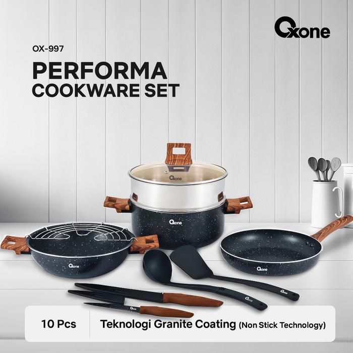 Oxone OX997 Performa Cookware Set Kaca Pan Wok Silikon Wok - MARBLE