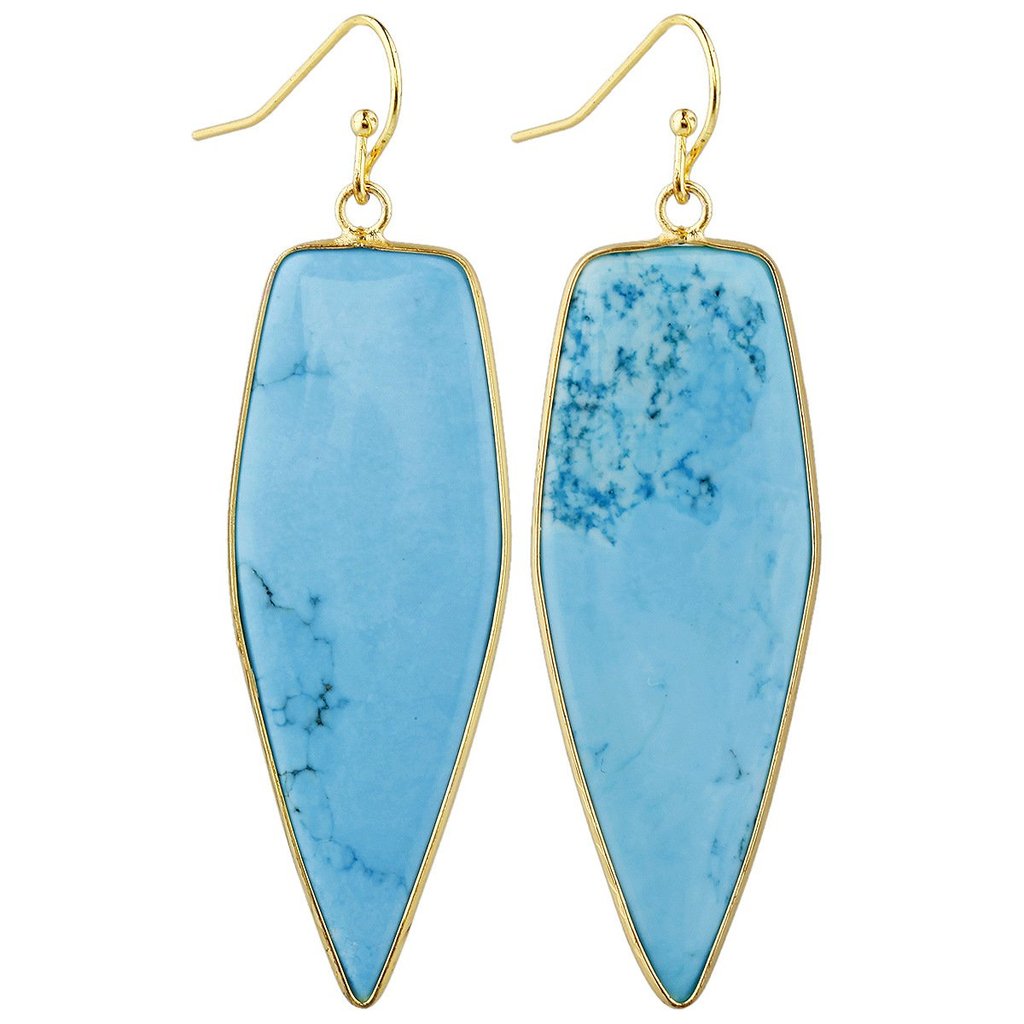 Colorful Turquoise Edged Sword-shaped Earrings gold Hook Women's Earrings Foreign Trade E-Commerce O