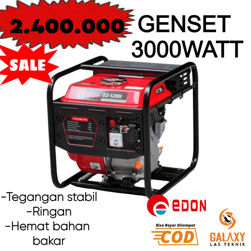 BISA COD Edon Genset Generator gasoline listrik 3000 Watt edon 5200i setara honda
