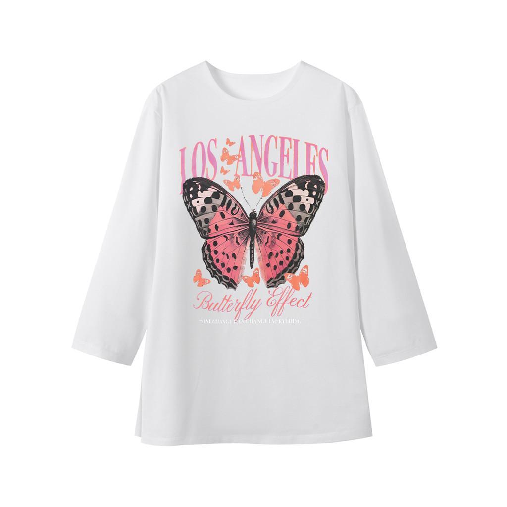 MINJI T-Shirt Lengan 7/8 Baju Kaos Oversize Wanita | Motif Butterfly Effect | Korean Style Baju Baha