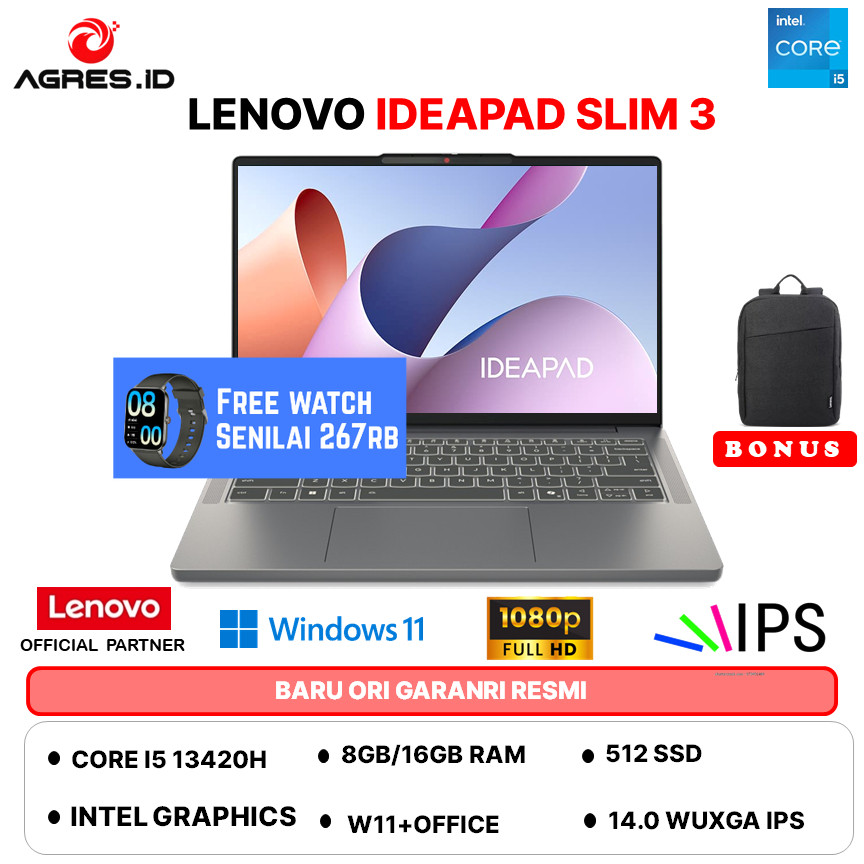 LENOVO IDEAPAD SLIM 3 14 I5 13420H - RAM 16GB 512GB W11+OHS 14.0WUXGA IPS BLIT -3NID -3PID