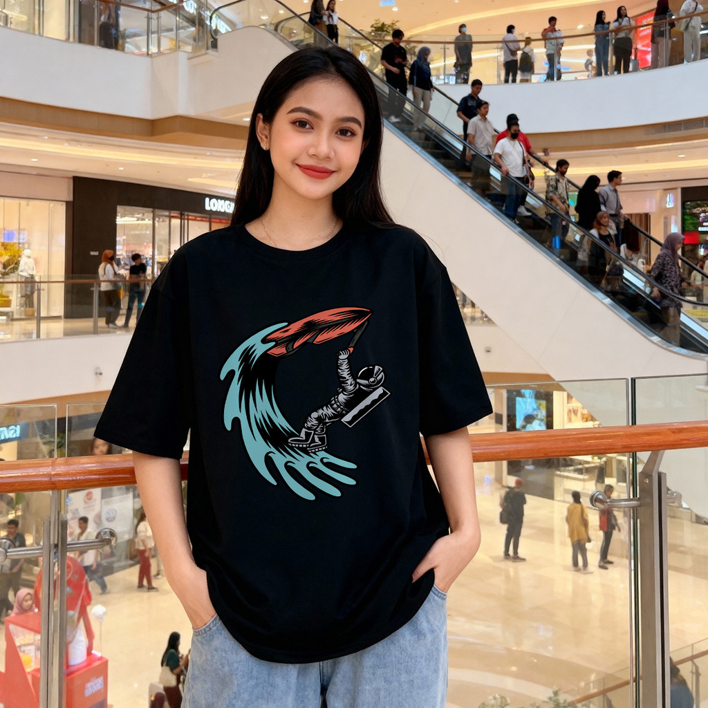 Distro Original 100% Mechanical Arm Wave Surfboard Kaos Wanita Oversize Santai Pakaian Atasan Wanita