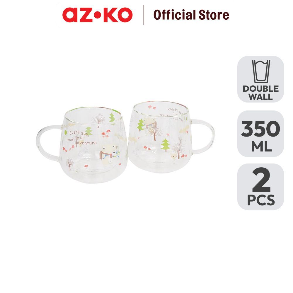 AZKO Delicia Mug Kaca Borosilikat Double Wall Hund 350 ml Set 2 Pcs Transparan Gelas Minum Tea Cangk