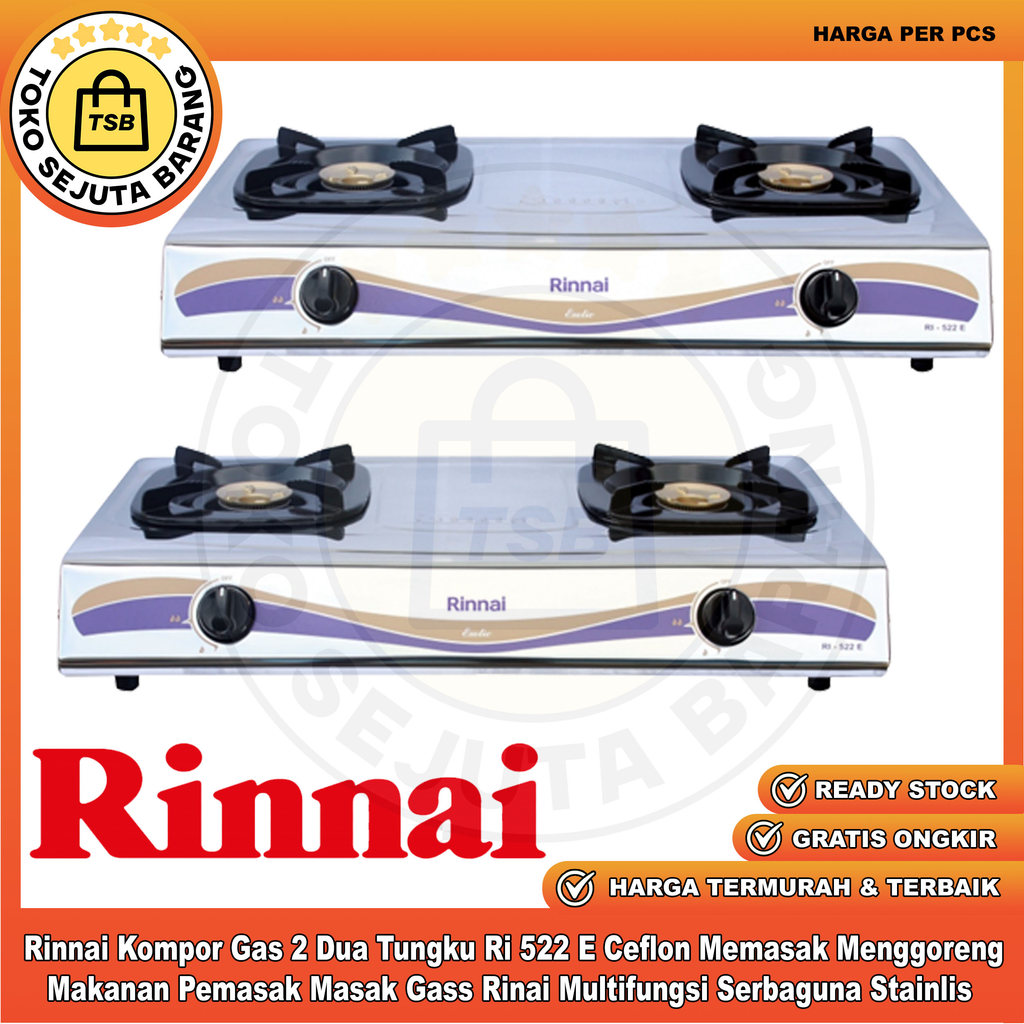 Rinnai Kompor Gas Gass Rinai 2 Dua Tungku Ri 522 E Ceflon Memasak Menggoreng Makanan Stainless Steel