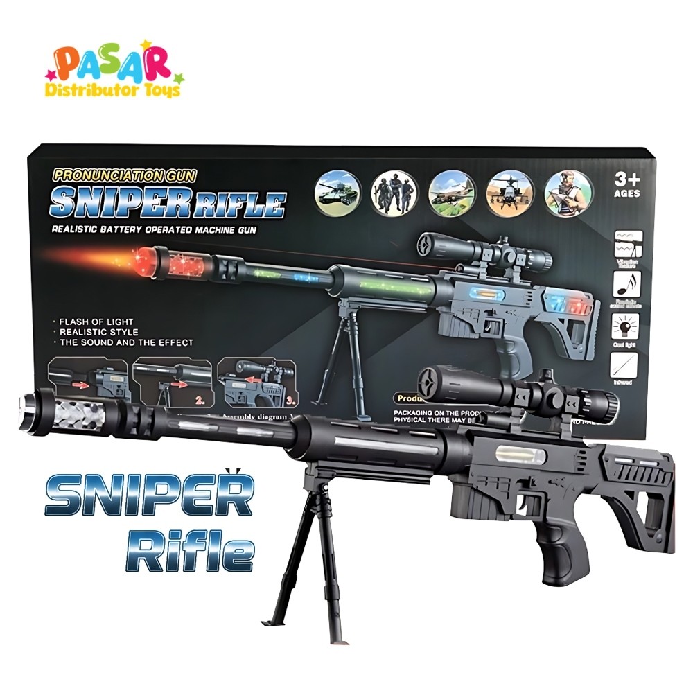 Mainan Anak SNIPER GUN Mainan Tembakan Anak Elektrik LED Suara Getar Panjang Realistis Keren