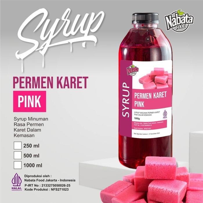 [hamida seller ] Nabata Sirup Es Permen Karet Pink 1  Liter Syrup Bubblegum Sirop