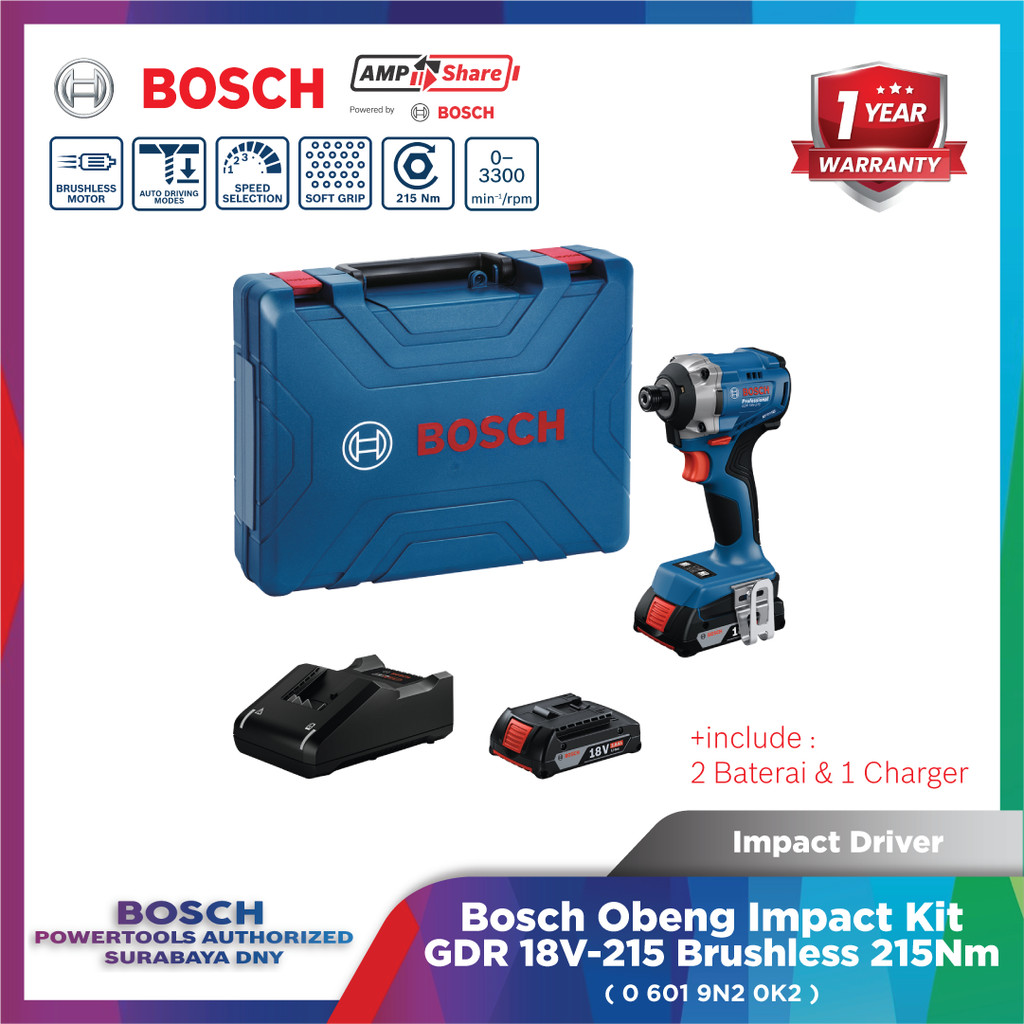 Bosch GDR 18V-215 Professional Cordless Brushless Impact Driver Kit / Obeng Impact Baterai 18V