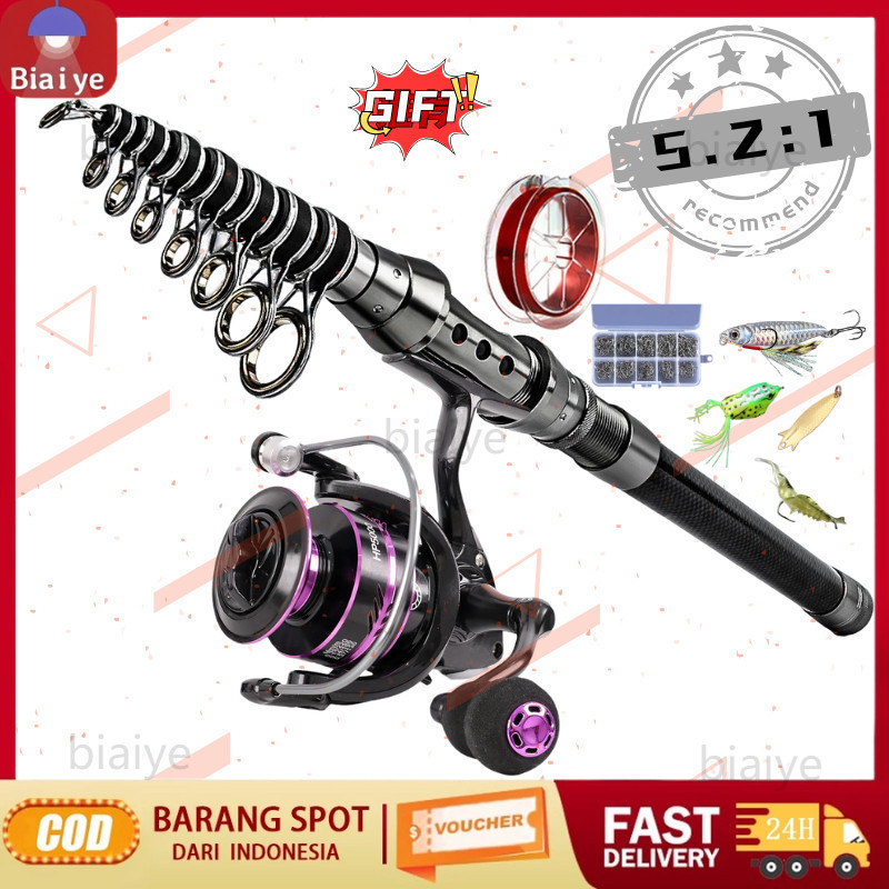 Pancing Set 1.8M-3.6M Joran Pancing Kaca Serat Teleskopik joran pancing laut dan 5.2:1 Rasio Gear