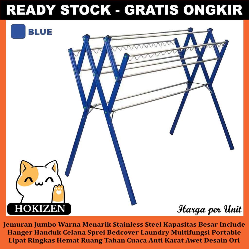 Jemuran Jumbo Warna Menarik Stainless Steel Kapasitas Besar Dilengkapi Gantungan Handuk Celana Sprei