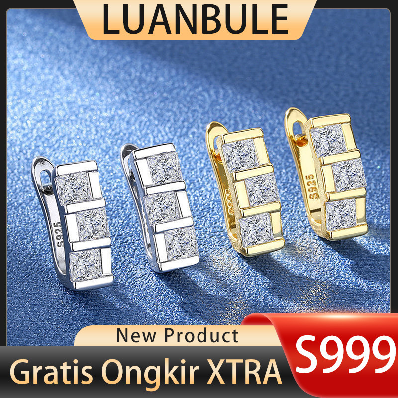 LUANBULE Anting Zircon Perak S999 Wanita Emas