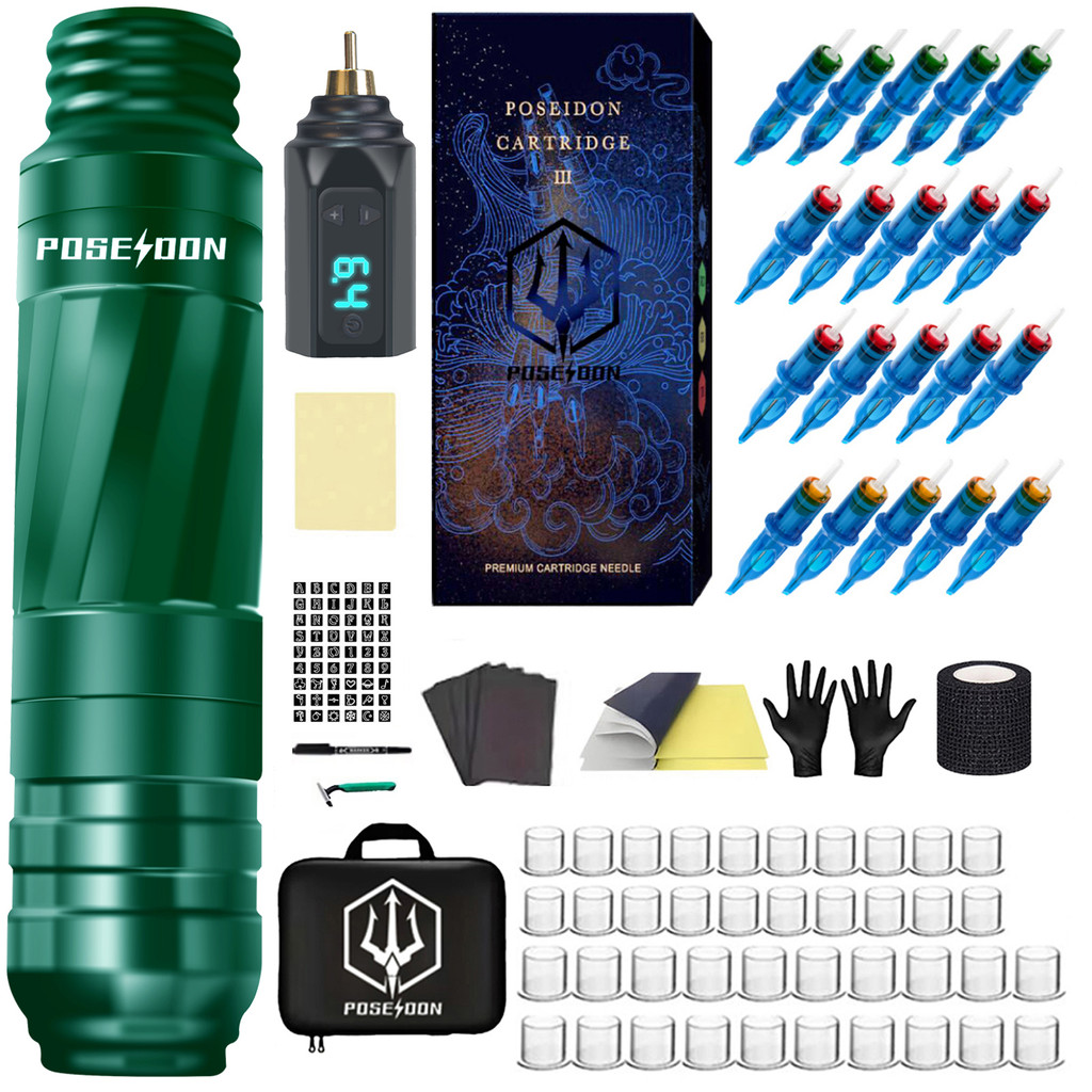 POSEIDON Tattoo Pen Kit Tattoo Kit With Power Supply RCA Interface Tattoo Gun Kit Tattoo Rotary Elec
