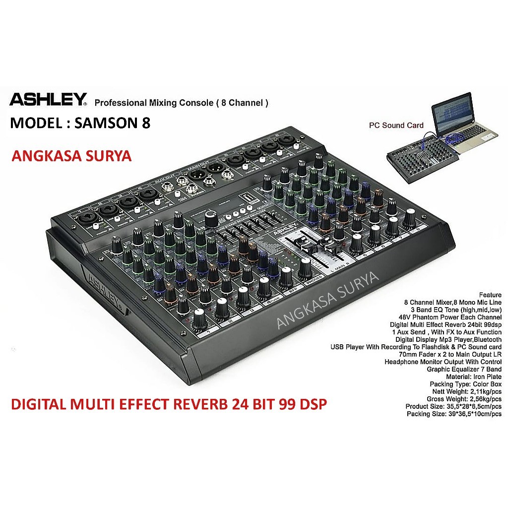 Mixer Audio ASHLEY SAMSON 8 ORIGINAL / MIXER ASHLEY SAMSON8 Original / Mixer8 Channel Reverb 24 Bit 