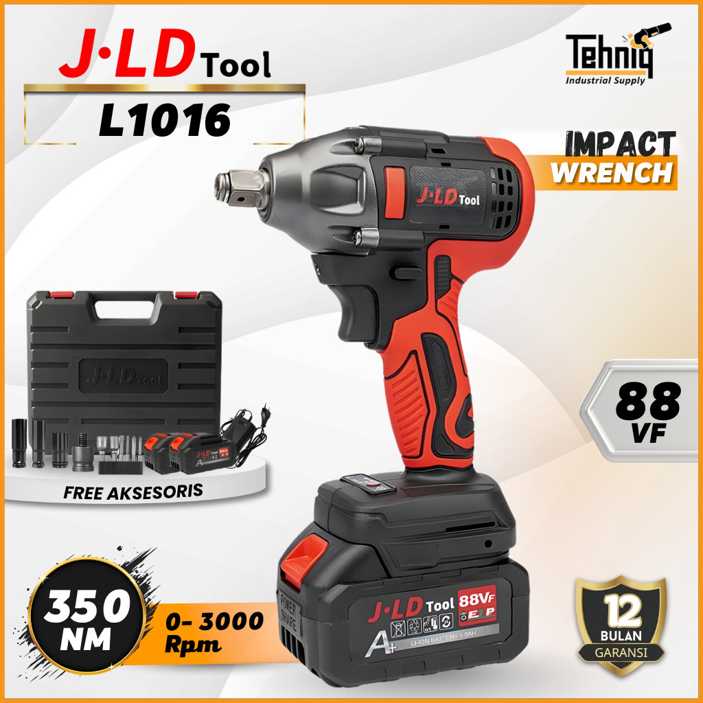 JLD 350NM Mesin Bor Baut Baterai Set 1/2 Inch/ JLD Impact Wrench Cordless Brushless 88vf 350NM 2 Bat