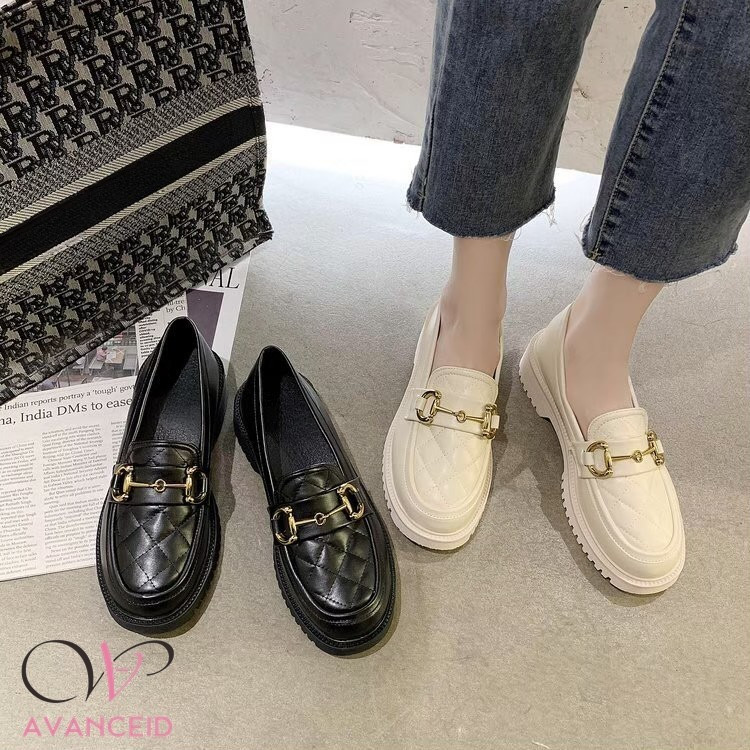 AVANCEID 1909 Loafers Sepatu Sneakers Wanita Kerja Docmart Hitam