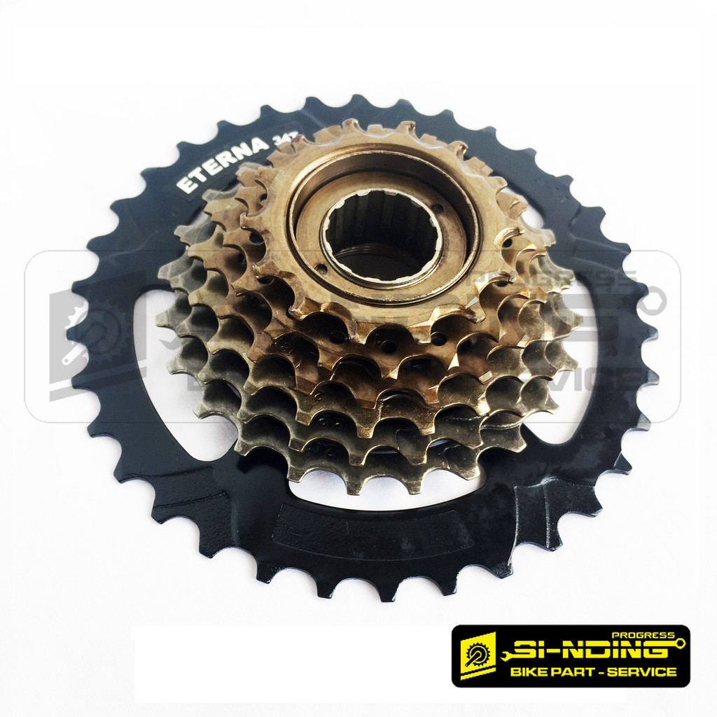 Gear Sepeda Sprocket Eterna Megarange Ulir Drat 7 Speed 14-34T untuk MTB Roadbike Communter Lipat Fe
