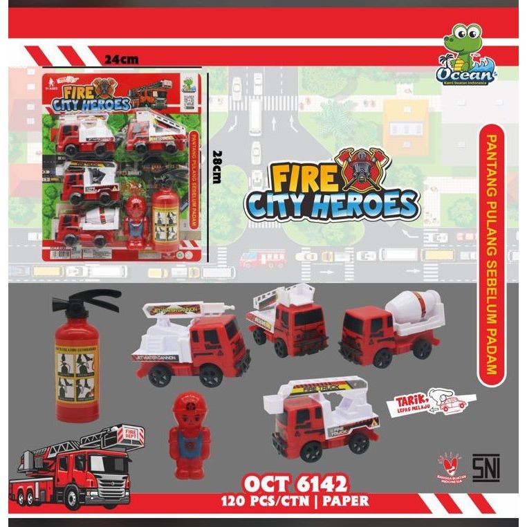 MMA Mainan Mobil Pemadam 4 PCS + APAR | Pullback Fire Rescue Set Anak Edukatif 6142